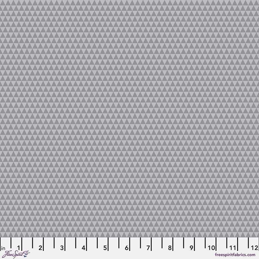 fabric swatch with small geometric triangles alternating in light and medium gray