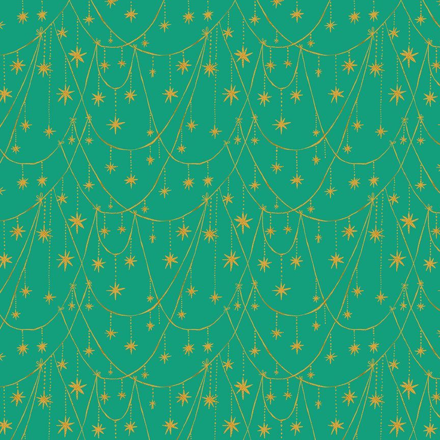 Green background with gold star garland