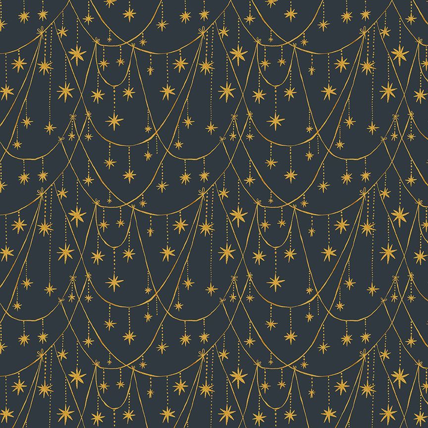 Black background with gold star garland