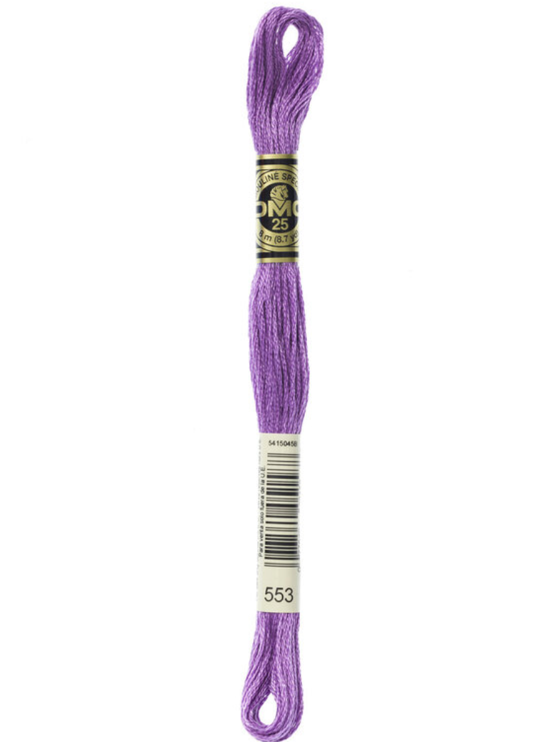 violet skein of embroidery floss on a white background