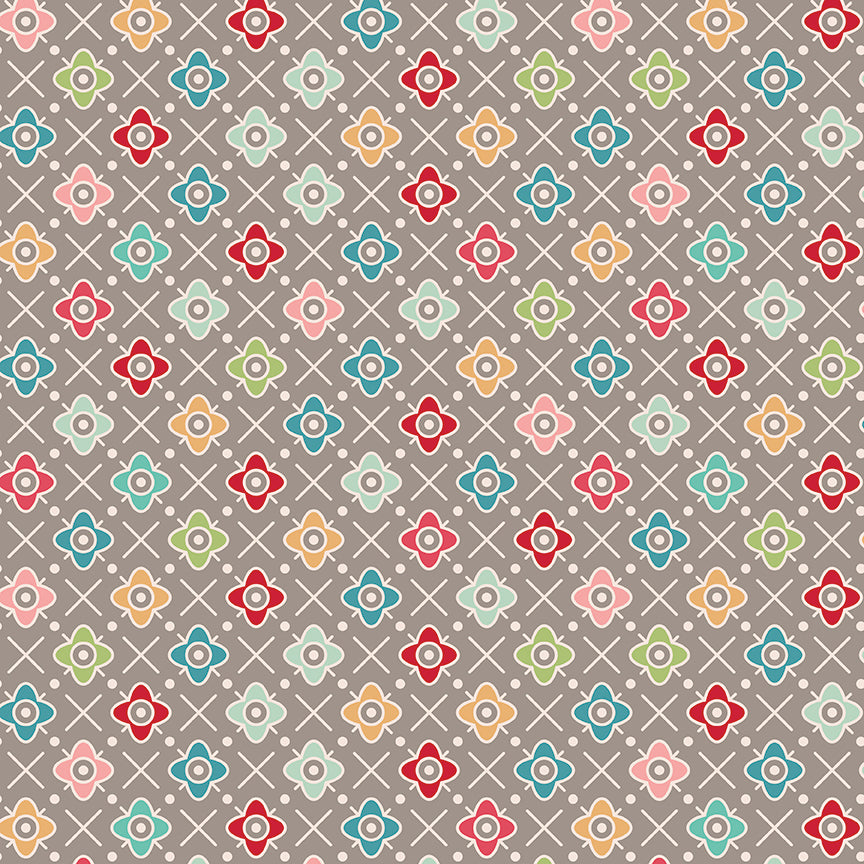 This print features a grid of blossoms and crisscrosses. It's 107"/108" wide to accommodate most quilt backs.