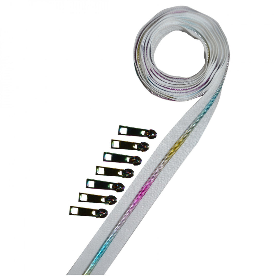 Metallic Zipper Tape White Rainbow - WHT-MU
