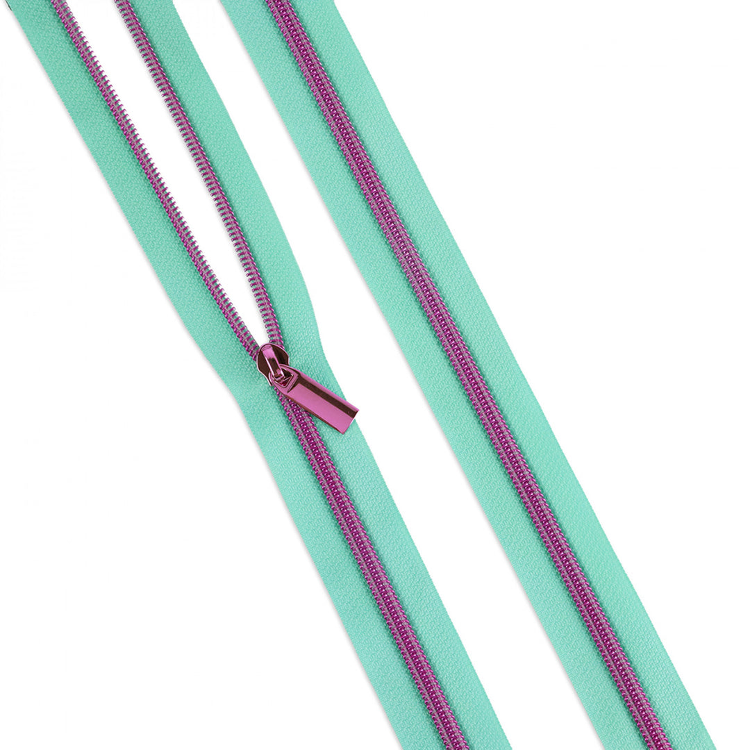 Raindrop #5 Nylon Tula Pink Coil Zipper 3yds and 9 Pulls - ZBY5C126