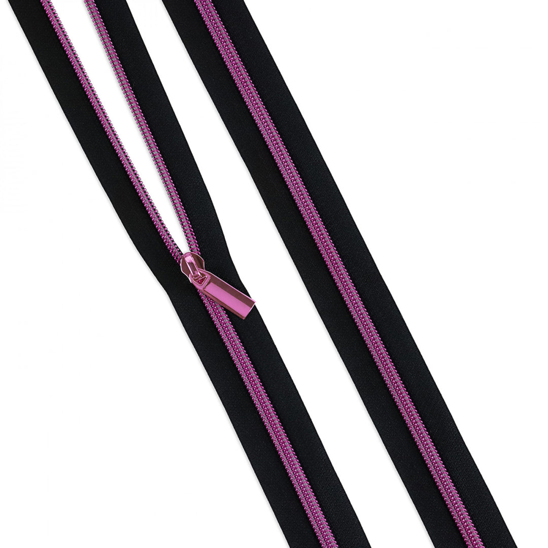 Black #5 Nylon Tula Pink Coil Zipper 3yds and 9 Pulls - ZBY5C130