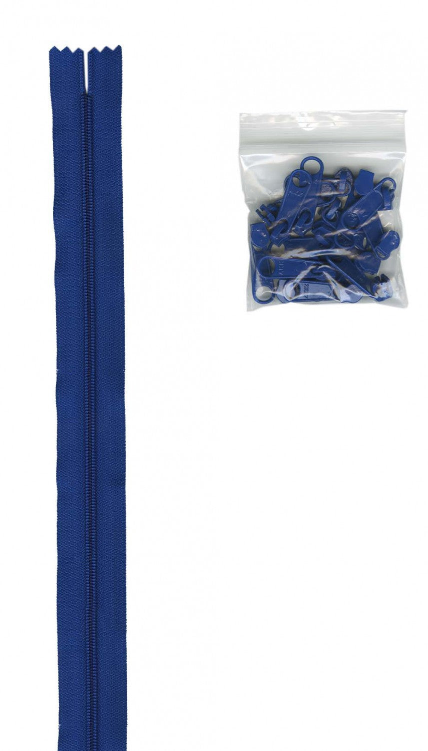 Zipper - 4 yards of 16mm #4.5 Chain & 16 Extra-Large Coordinated Pulls Blast Off Blue - ZIPYD-215