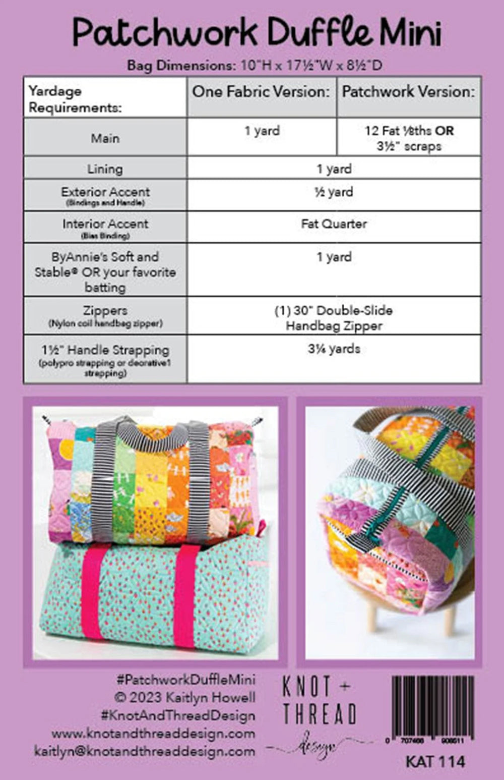 Patchwork Duffle Mini fabric requirements