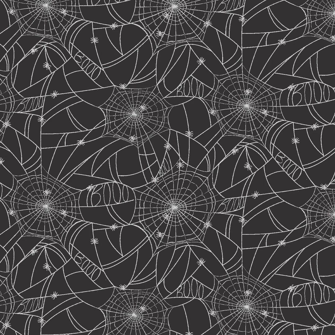 Halloween - Spider Webs Black & Metallic Silver - RP1310-BM3M