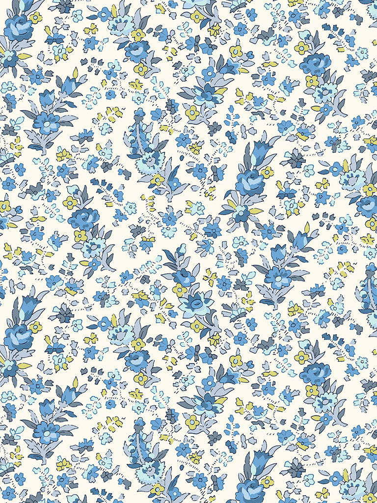 Floral pattern with blue flowers on a white background