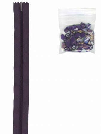 Zipper - 4 yards of 16mm #4.5 Chain & 16 Extra-Large Coordinated Pulls Eggplant- ZIPYD-240