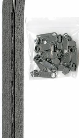 Zipper - 4 yards of 16mm #4.5 Chain & 16 Extra-Large Coordinated Pulls Pewter- ZIPYD-110