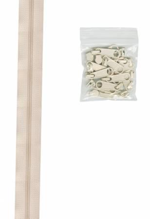 Zipper - 4 yards of 16mm #4.5 Chain & 16 Extra-Large Coordinated Pulls Ivory - ZIPYD-102