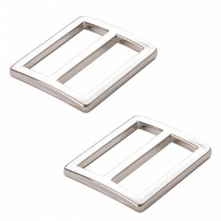 Two nickel-plated slider rings for bag hardware, displayed on a white background.