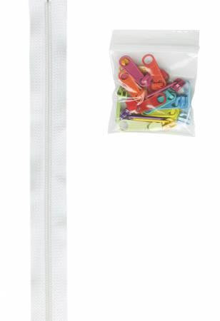 Zipper - 4 yards of 16mm #4.5 Chain & 16 Extra-Large Coordinated Pulls White- ZIPYD100MUL