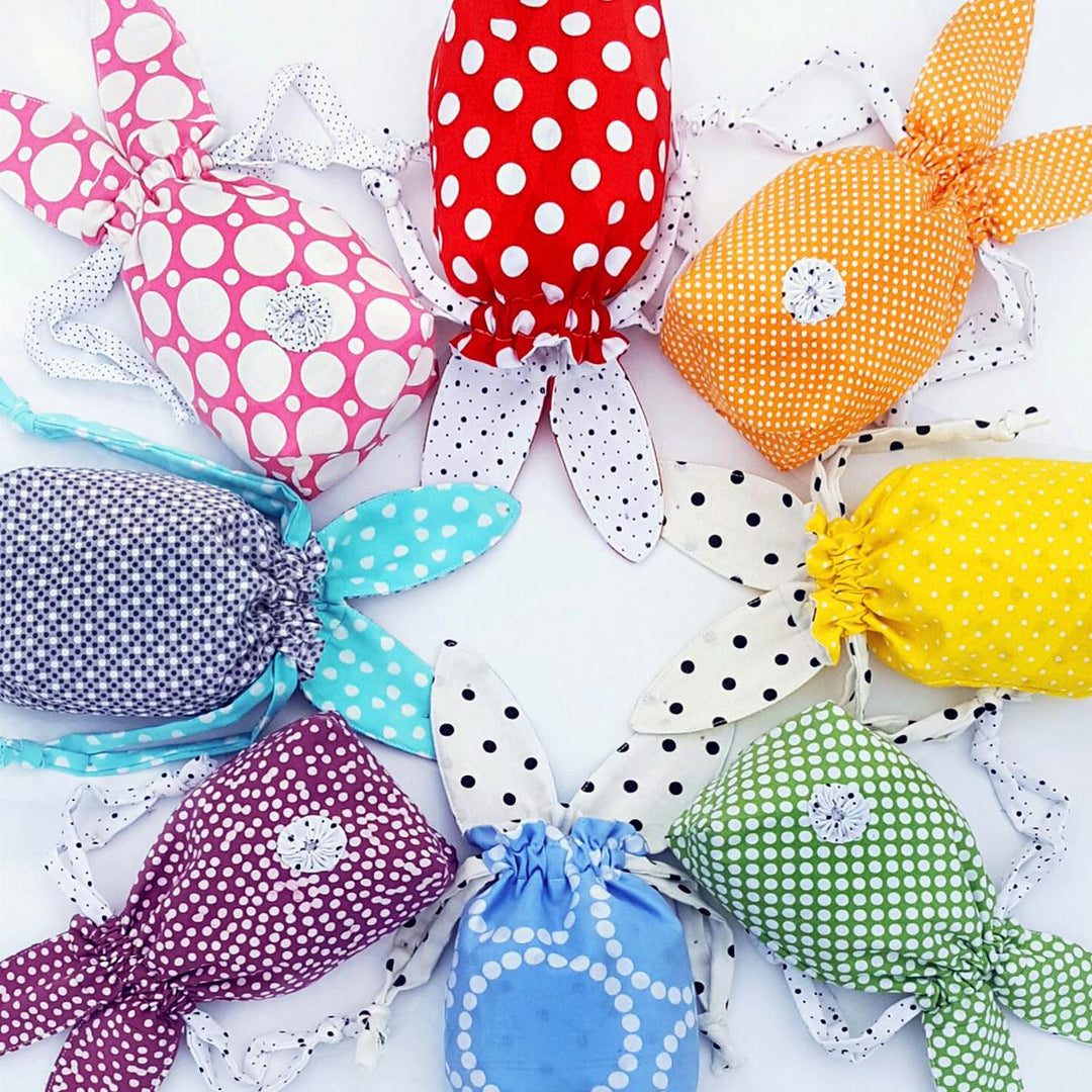 Bunny draw string baskets made with fabric