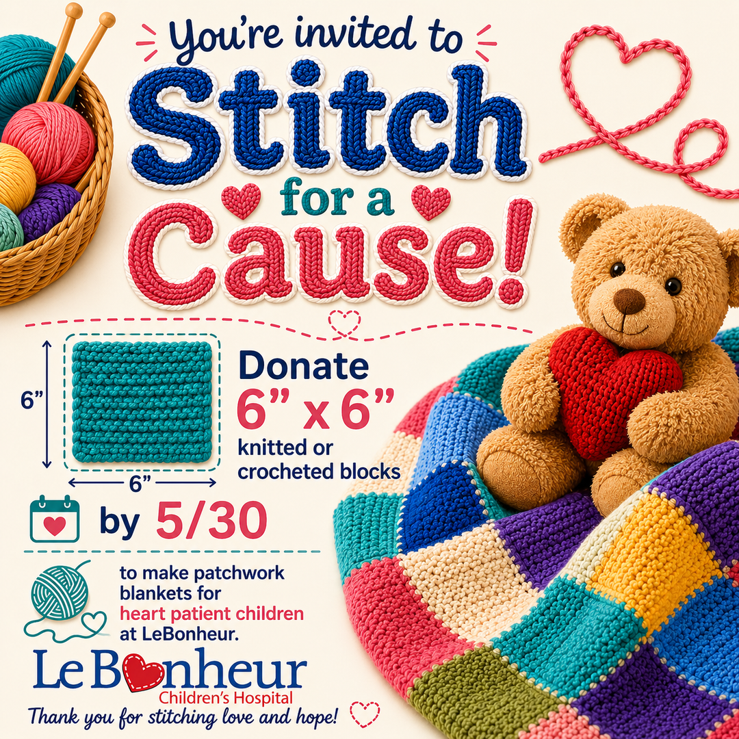 Stitch for a Cause! Donate knitted or crocheted 6" x 6" blocks this summer