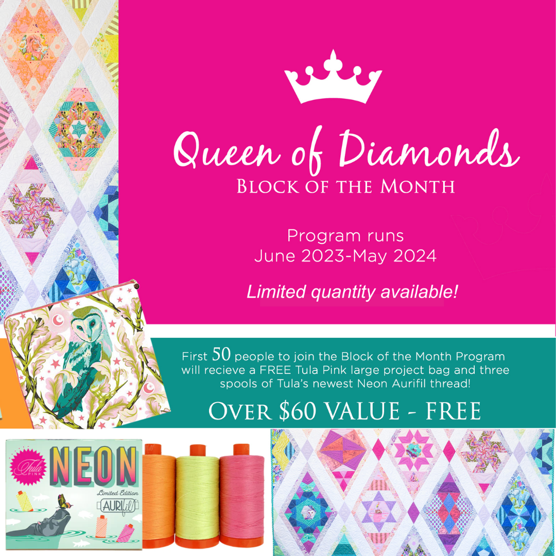 Pre-order your Tula Pink Queen of Diamonds Block of the Month (BOM)!