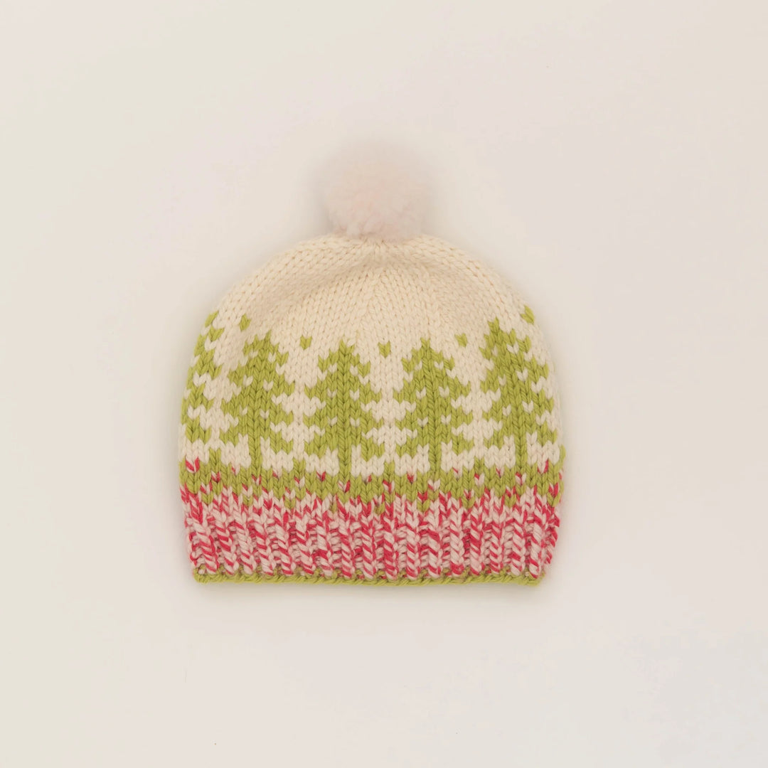 Knitted hat with a patterned design on a white background