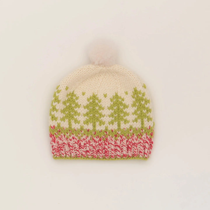 Knitted hat with a patterned design on a white background