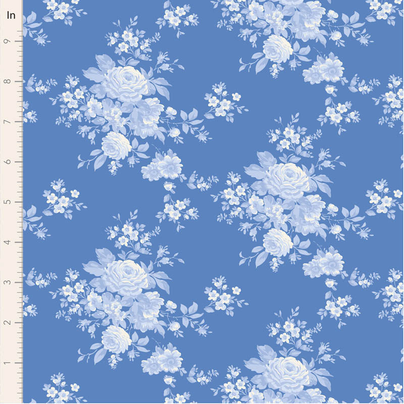 Floral pattern with blue flowers on a blue background