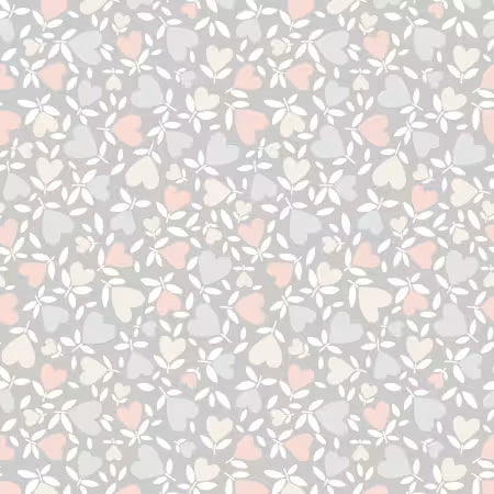 Pattern of small hearts and leaves on a gray background
