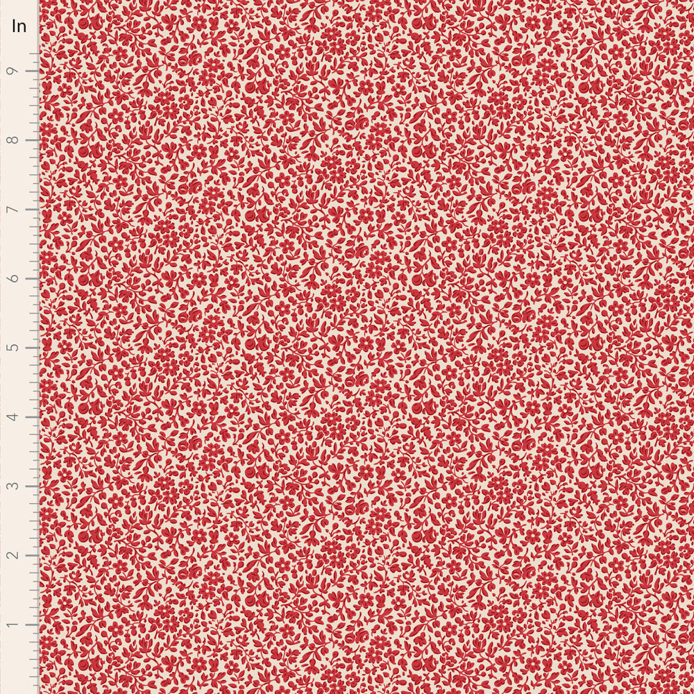 Red floral pattern on a beige background