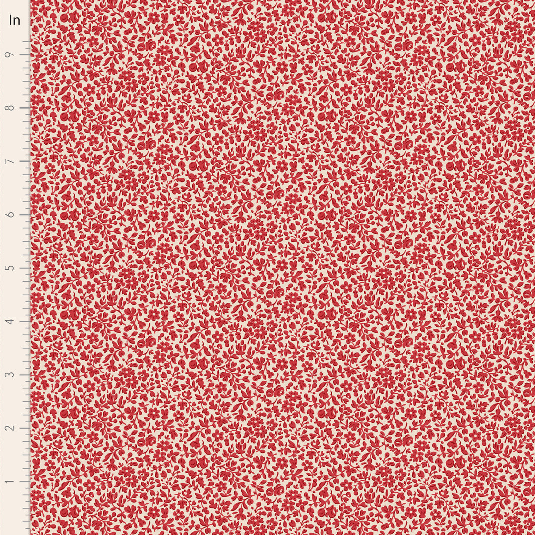 Red floral pattern on a beige background