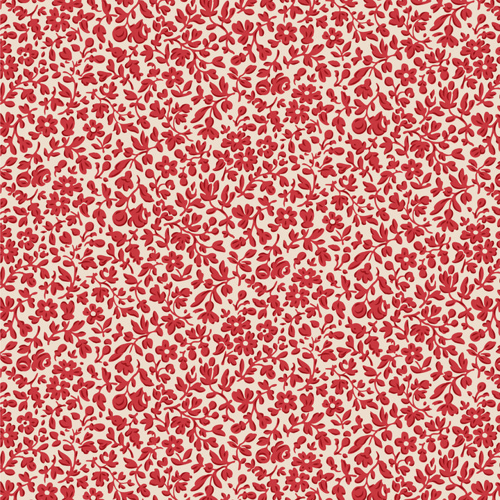 Red floral pattern on a beige background