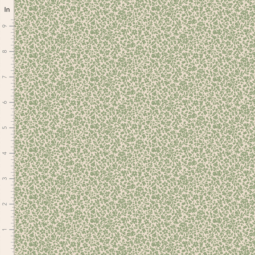 Green floral pattern on a beige background