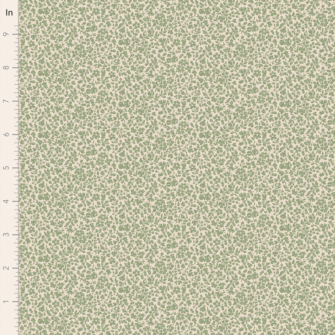 Green floral pattern on a beige background