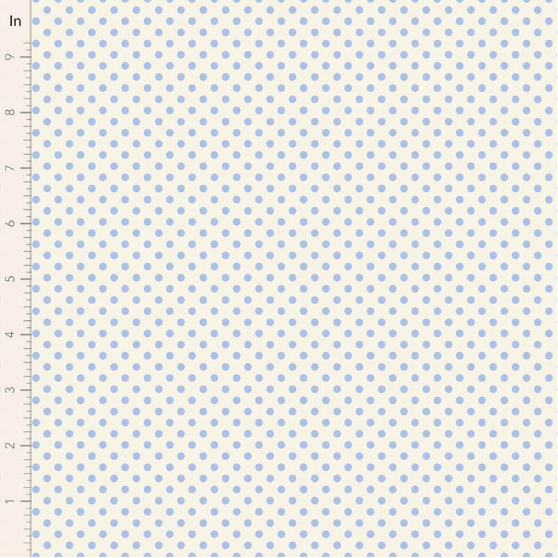 Fabric with small blue polka dots on a white background