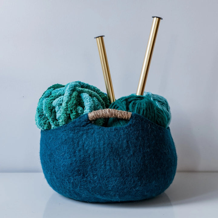 Felt Basket with Hemp Handle-13" | Storage Basket | Wool Bin