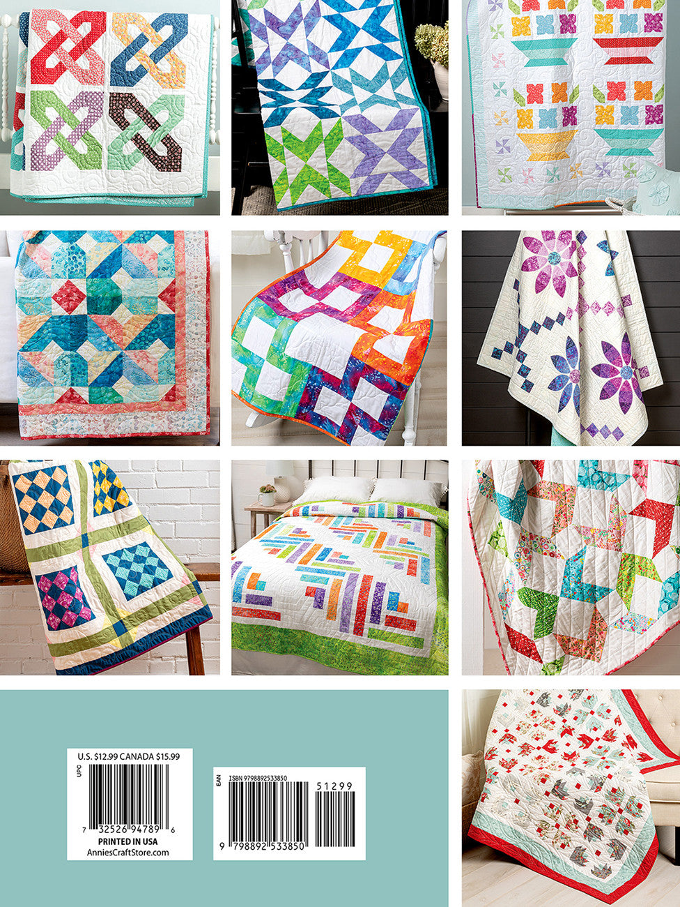 For The Love of Precuts book with 13 quilt designs. The back showing 10 designs