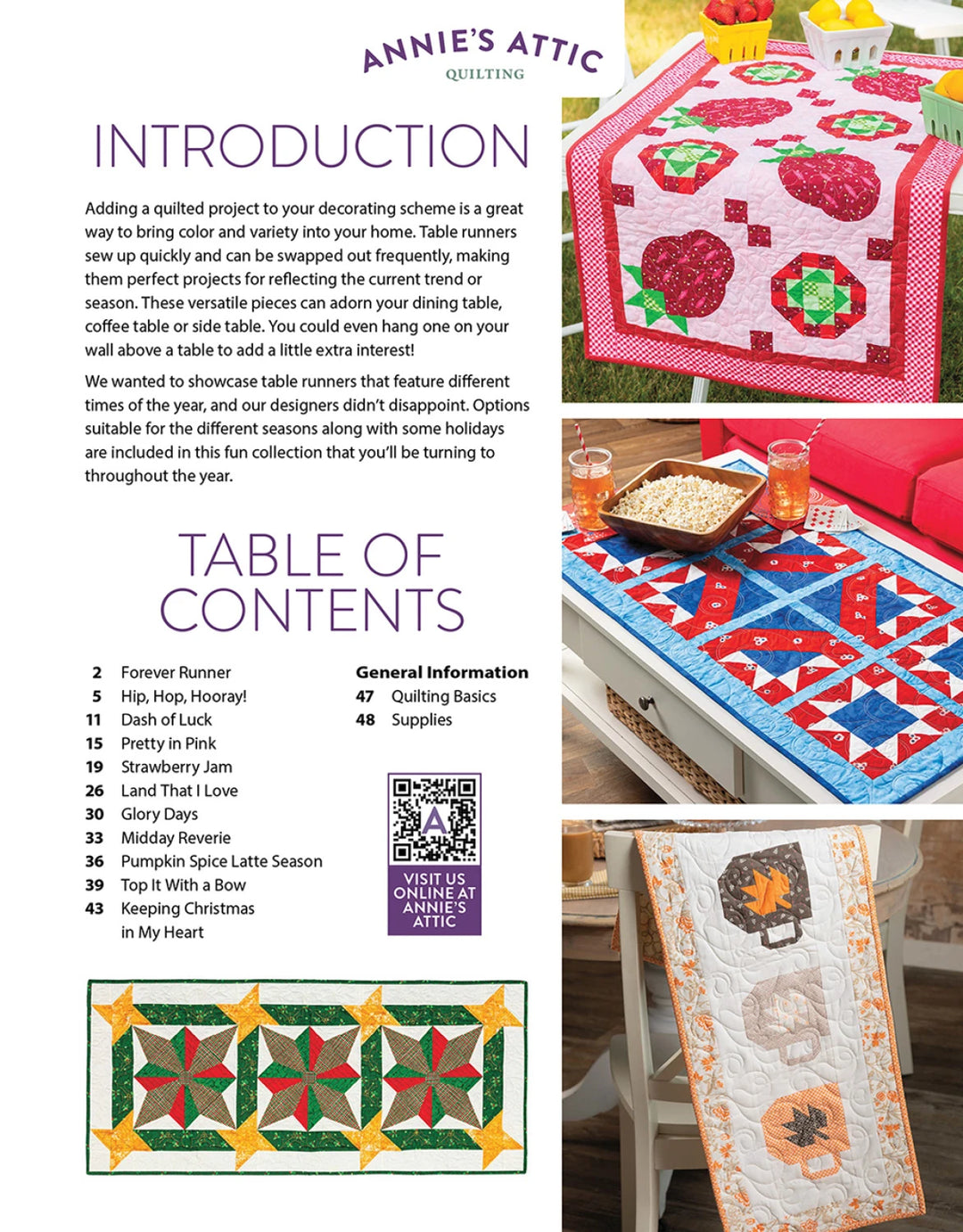 Table of contents for a quilting project book titled 'Annie's Attic'.