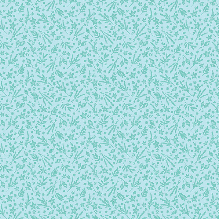 Teal patterned fabric swatch on a solid teal background
