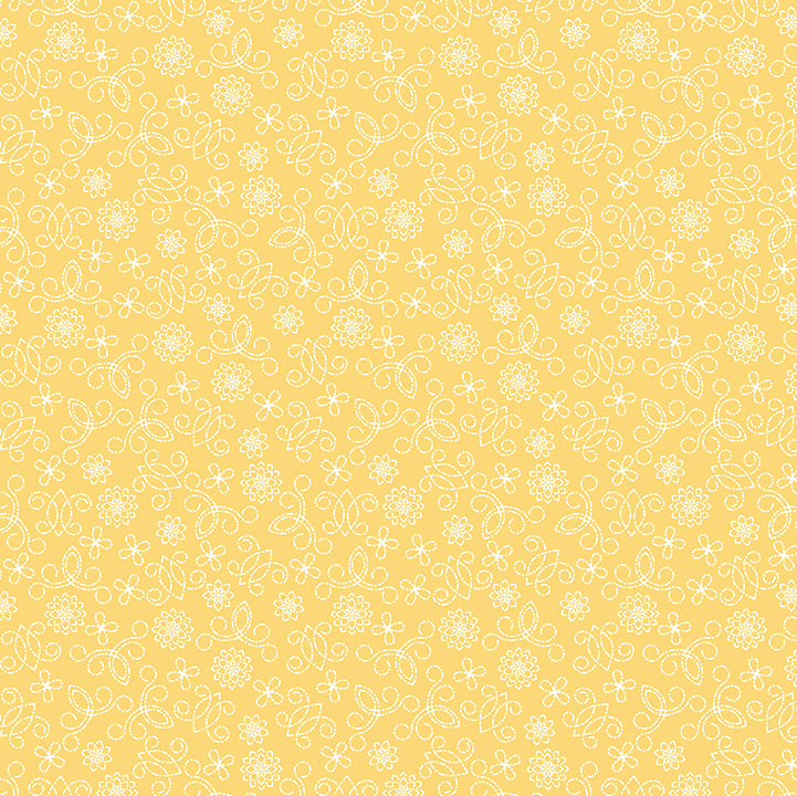 Yellow patterned background with small white floral designs