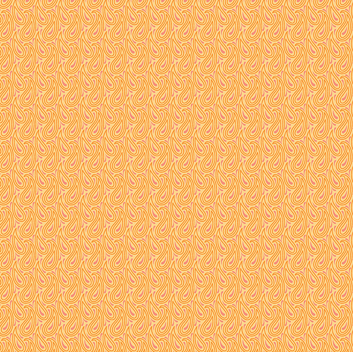 orange geometric paisley print on a light orange background