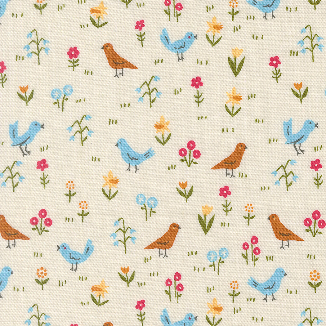 Pattern of birds and flowers on a beige background