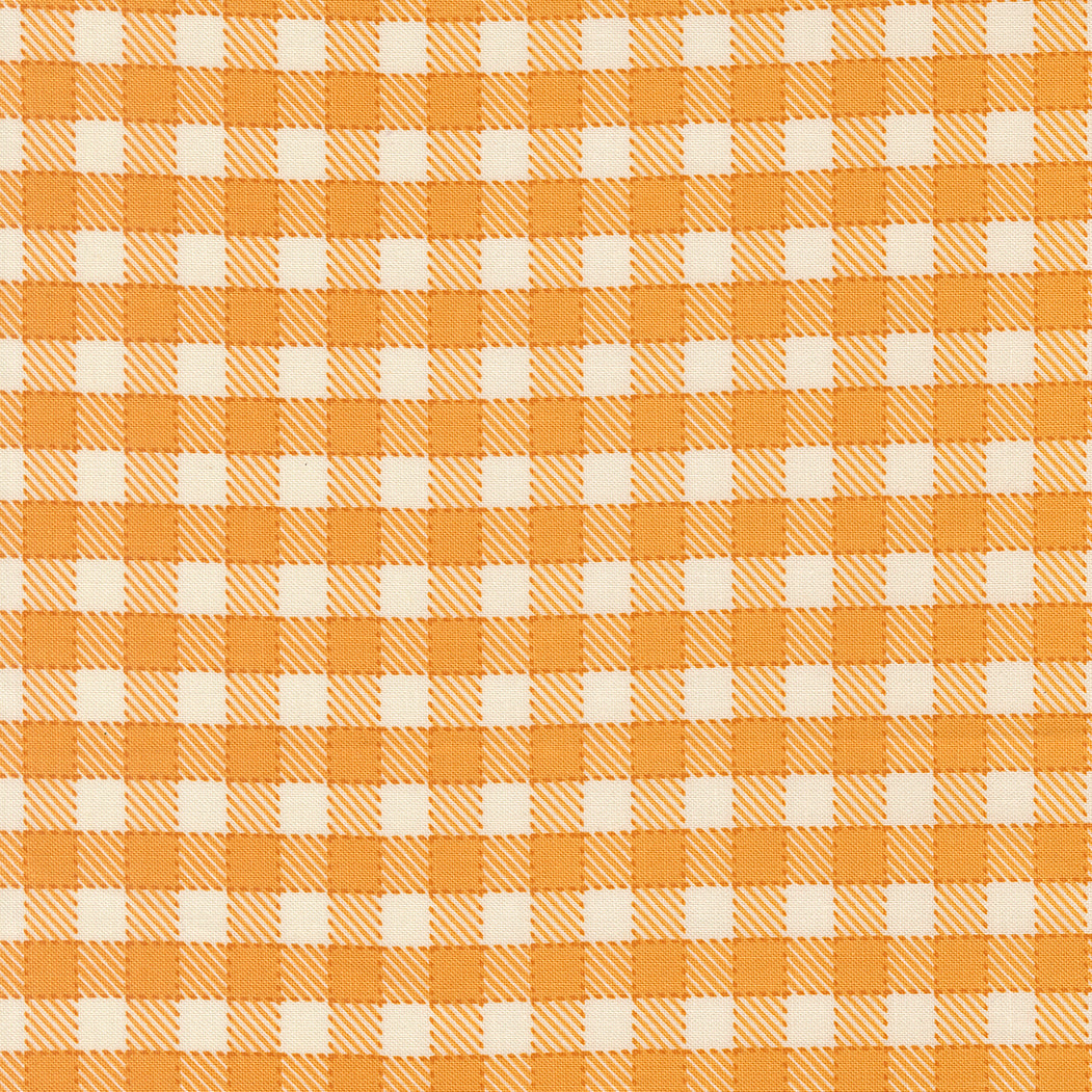 Plaid pattern with alternating orange and white squares