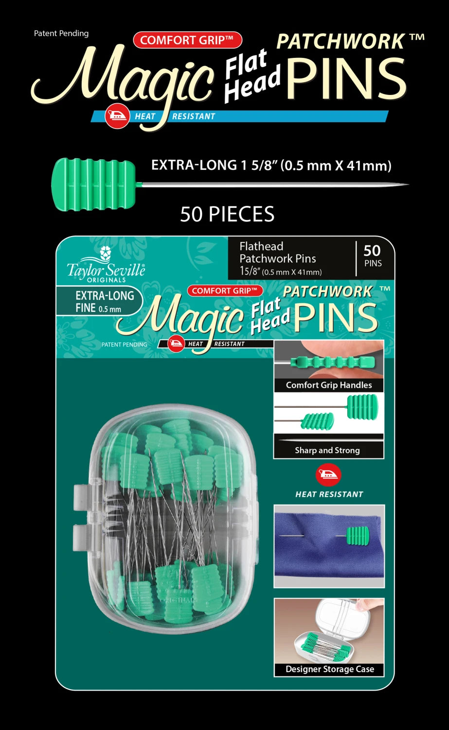 Magic Pins Flathead Patchwork Extra Long 50pc - 220092