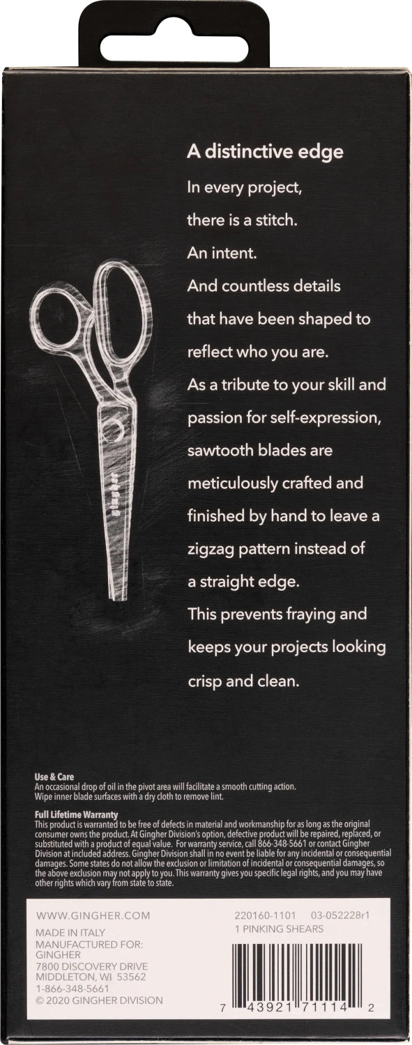 Back view of a pair of scissors with text on a black background