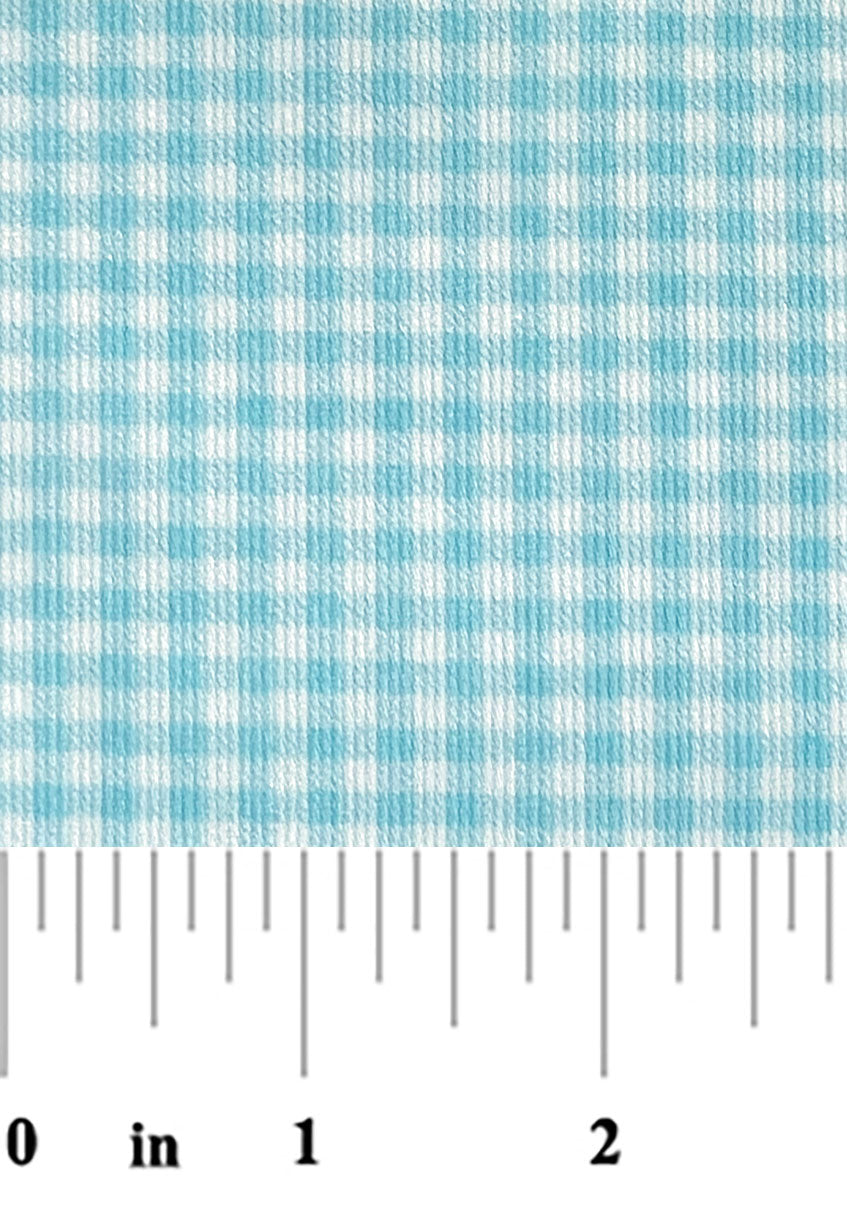 Blue and white checkered fabric with a ruler at the bottom