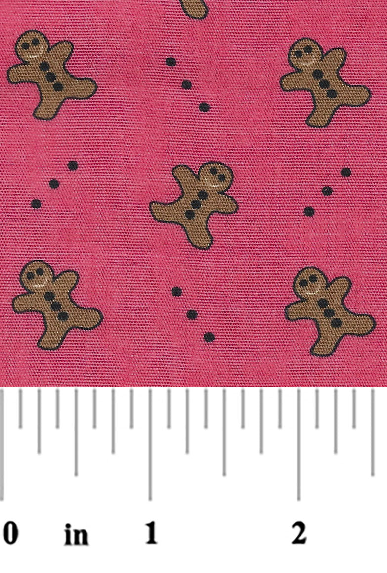 Gingerbread Man Fabric: Brown and Red on Printed Chambray - #2614