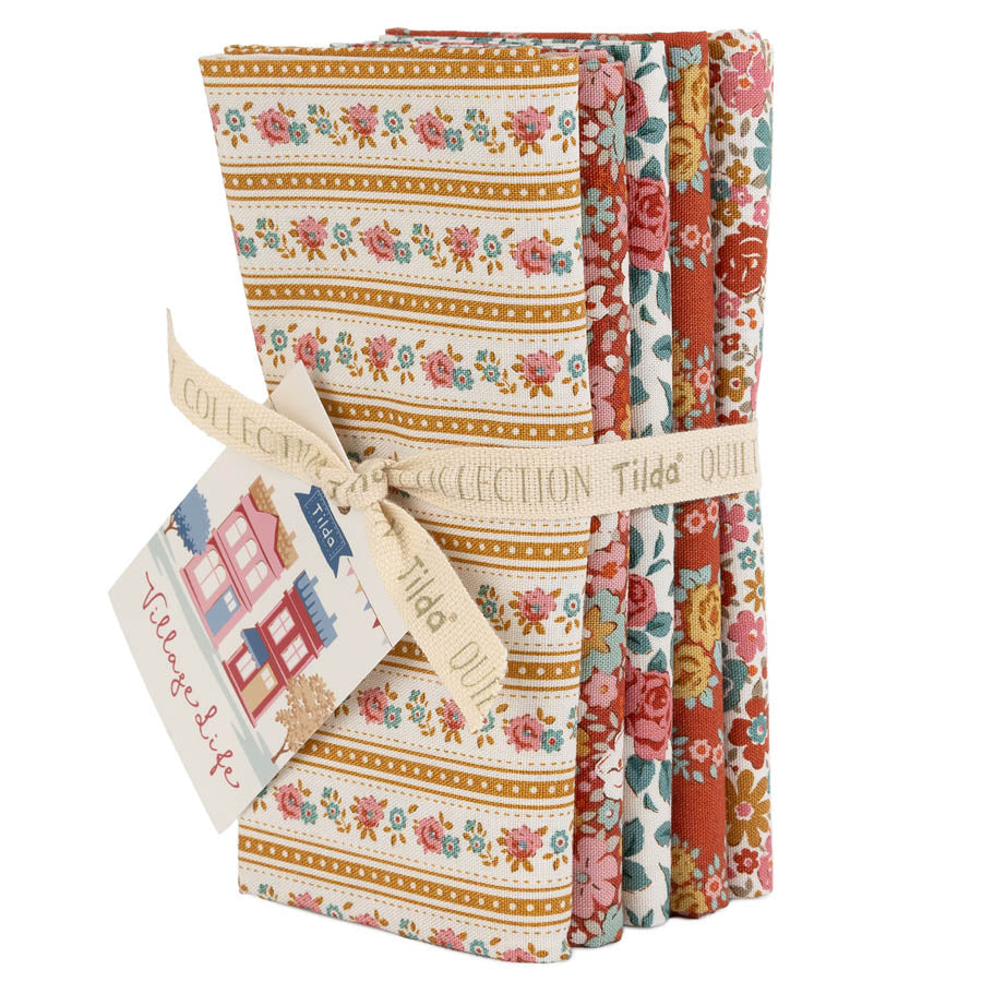 Pre-Order Village Life - Rust/Ochre Fat Quarter Bundle 5 pc - TIL300274