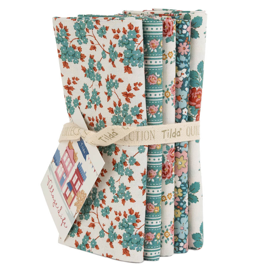 Pre-Order Village Life - Petrol/Teal Fat Quarter Bundle 5 pc - TIL300275