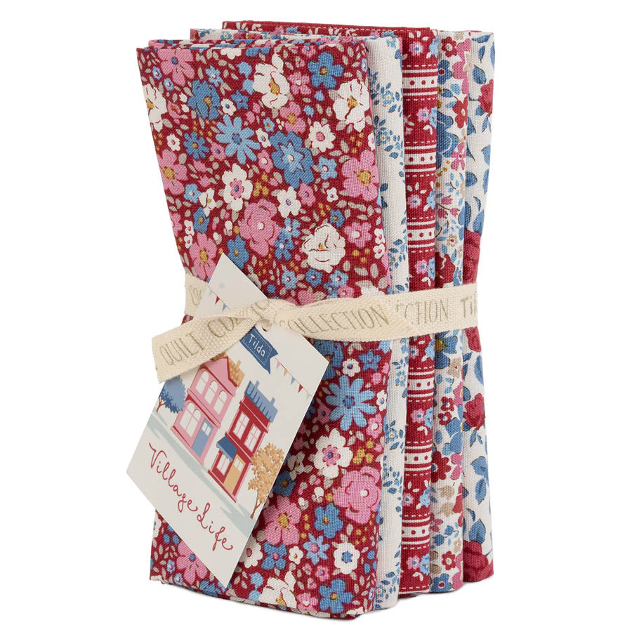 Pre-Order Village Life - Burgundy Fat Quarter Bundle 5 pc - TIL300276