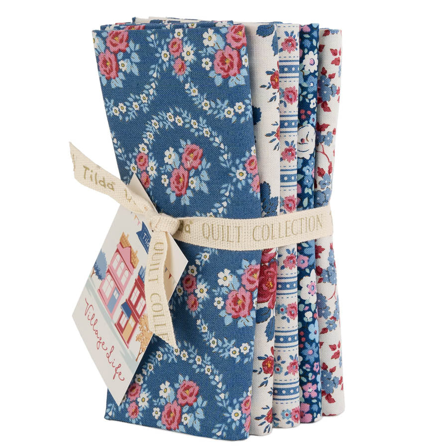 Pre-Order Village Life - Blue Fat Quarter Bundle 5 pc - TIL300277