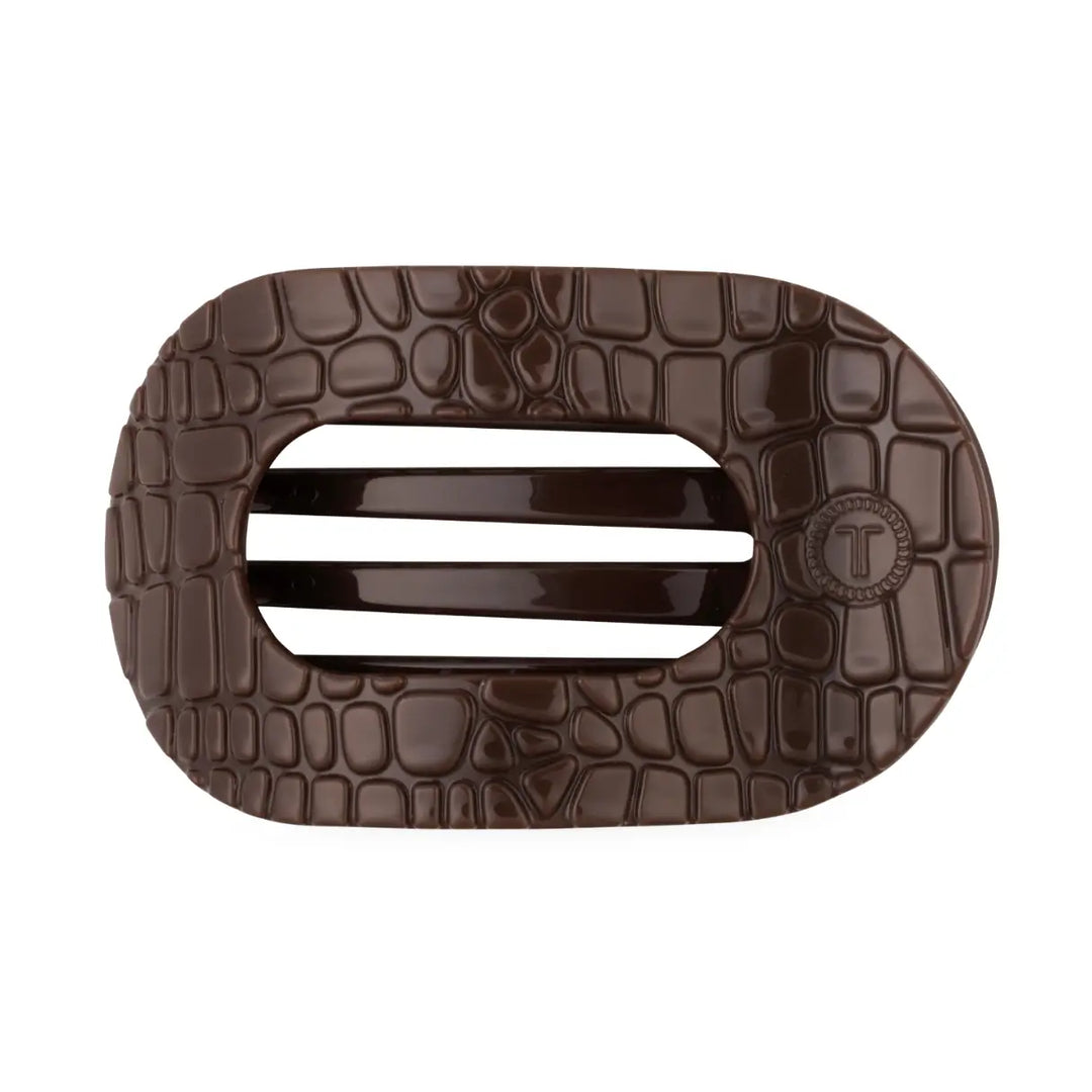 Flat Round Hair Clip - Brown Crocodile - Small