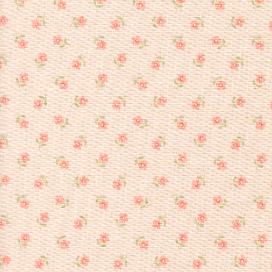 Pattern of small pink flowers on a beige background