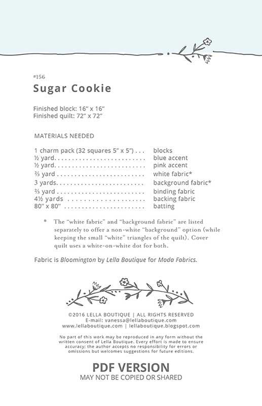 List of fabric requirements on a white background with a blue border. 