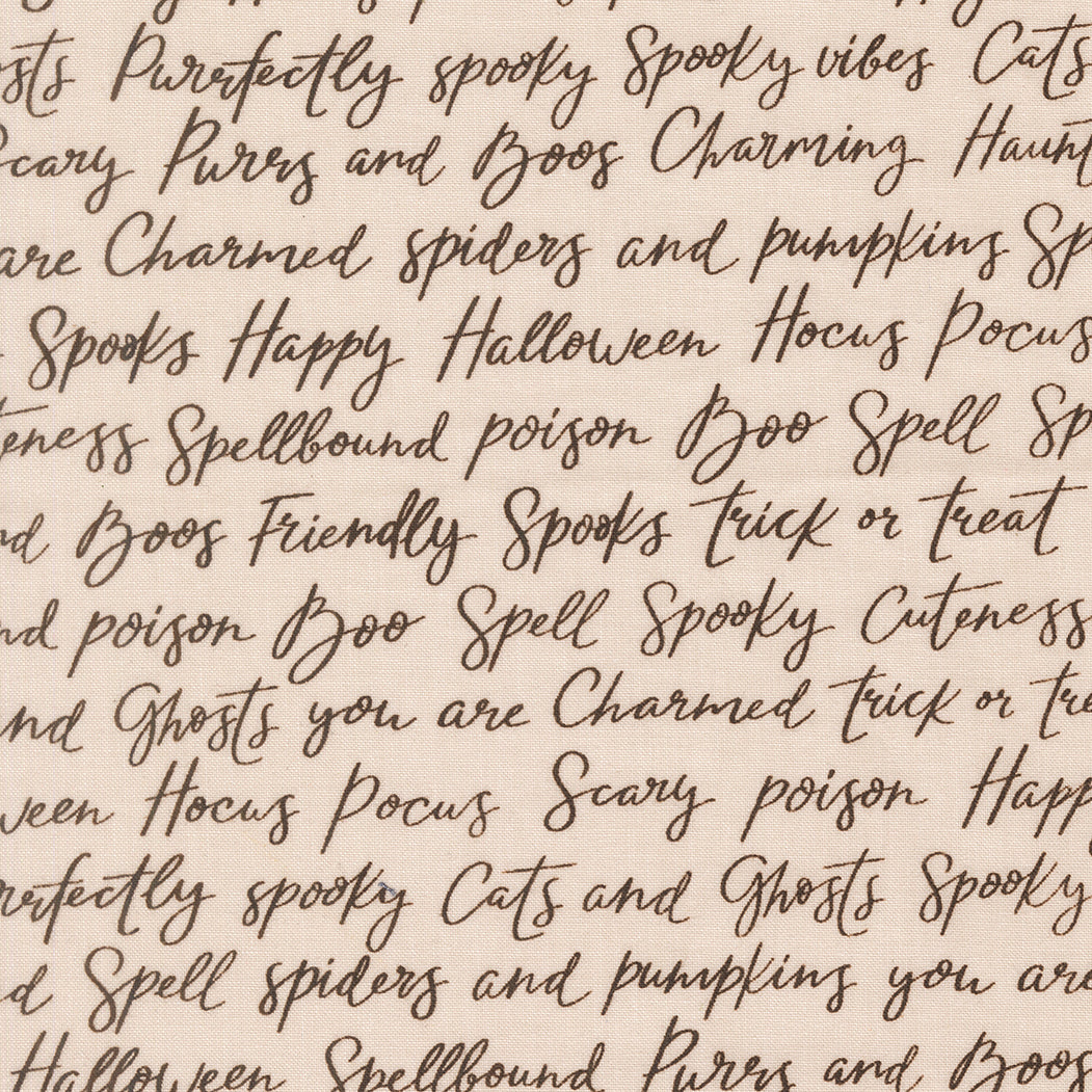 Text with Halloween-themed phrases on a beige background